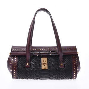 Gucci Bordeaux Python Black Handbag Bamboo Leather